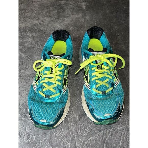 BROOKS Adrenaline GTS 14 Low Top Aqua/Neon Green Running Shoes Women’s 7.5 - Picture 2 of 10